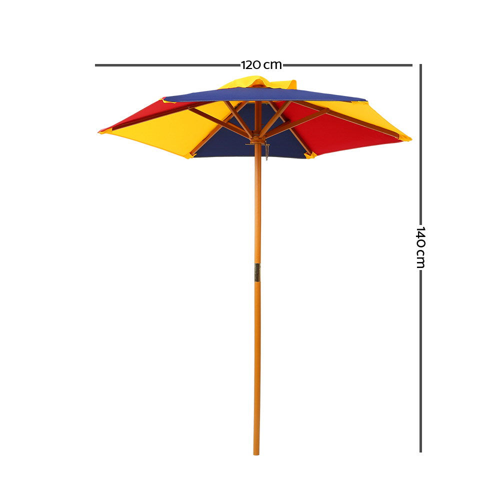 Keezi Kids Wooden Picnic Table Set with Umbrella Multicoloured