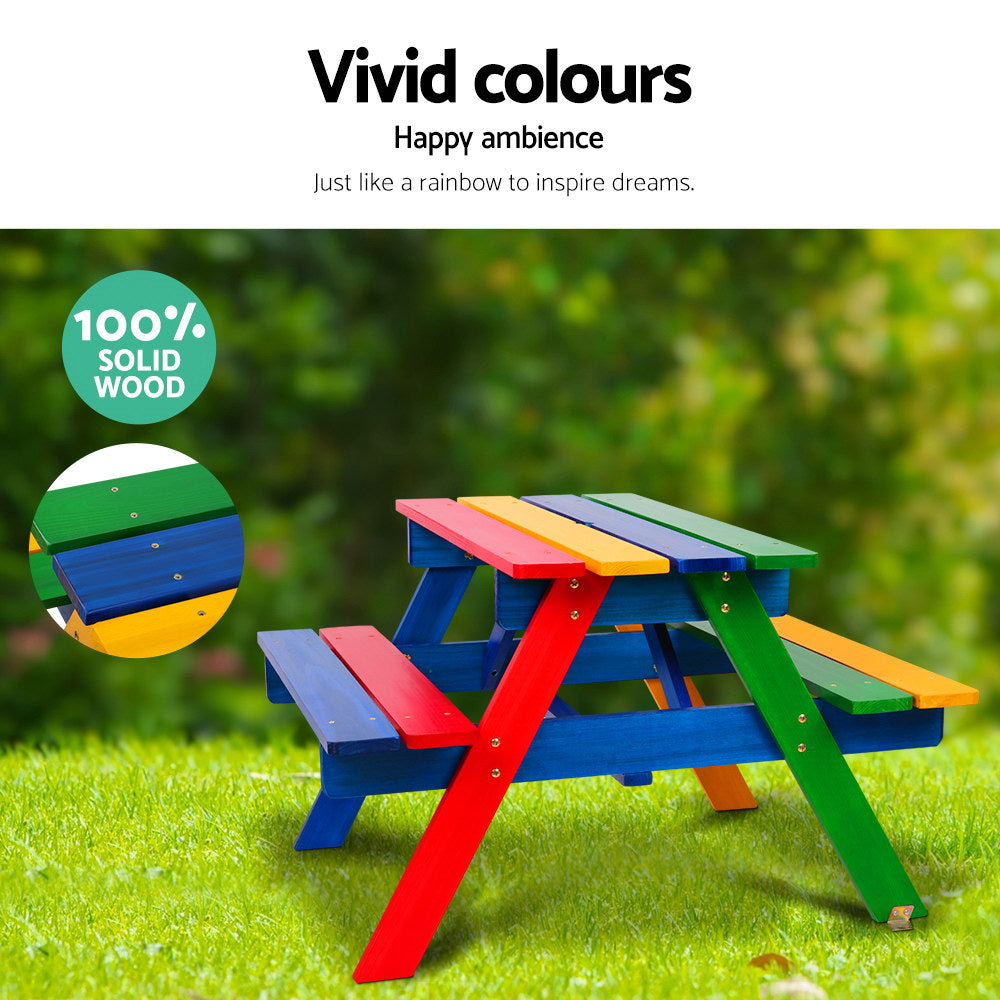 Keezi Kids Wooden Picnic Table Set with Umbrella Multicoloured