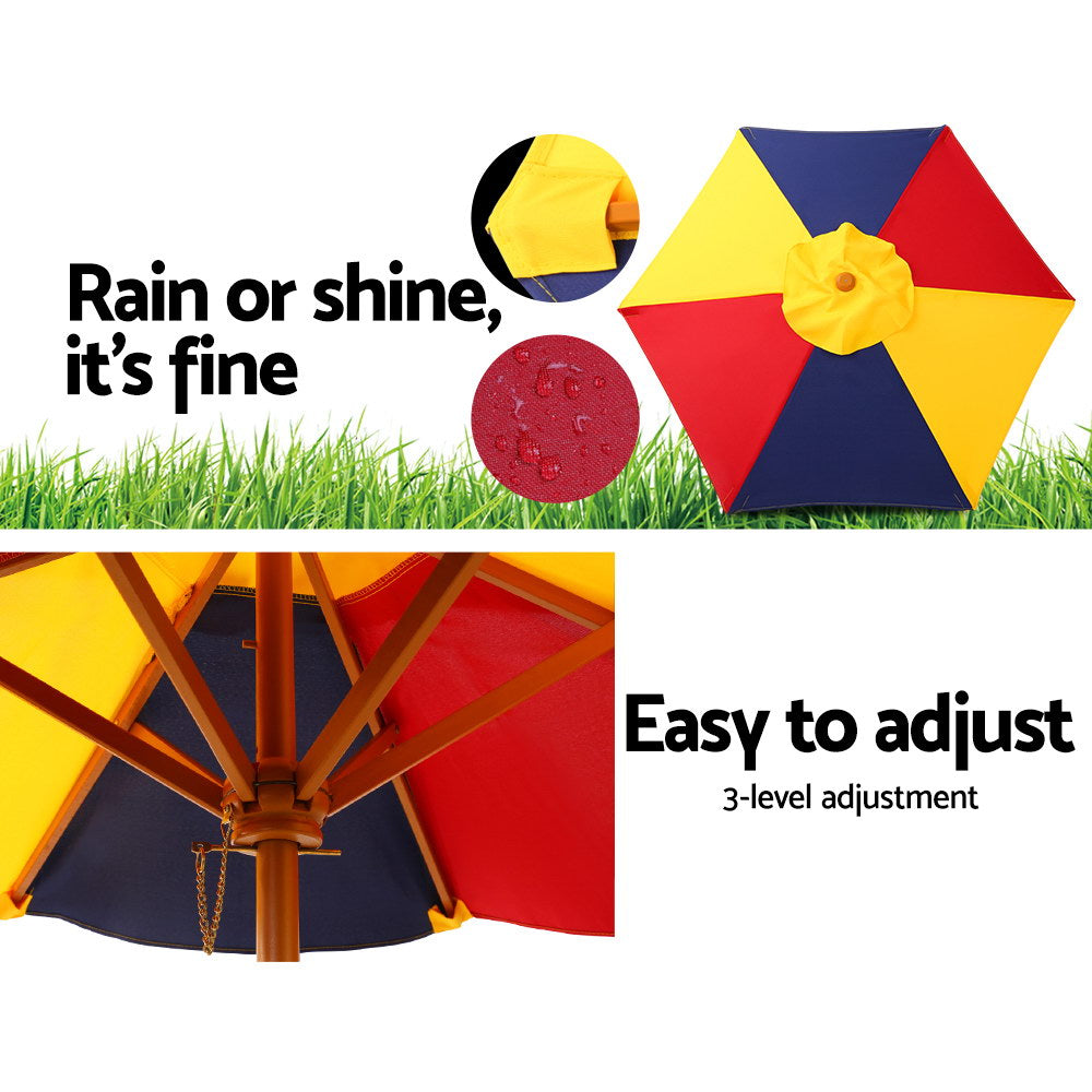 Keezi Kids Wooden Picnic Table Set with Umbrella Multicoloured