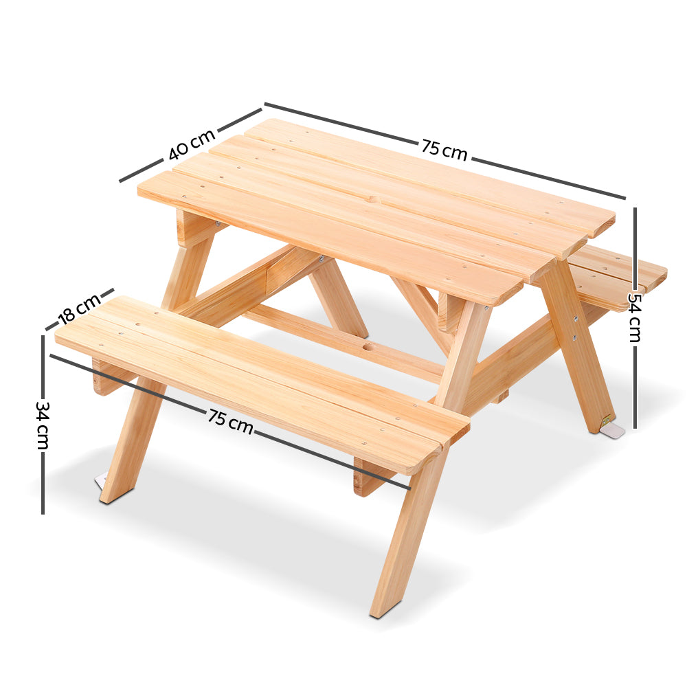 Keezi Kids Wooden Picnic Table Set with Umbrella Natural Wood
