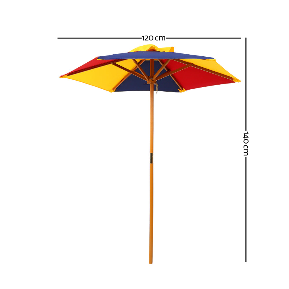 Keezi Kids Wooden Picnic Table Set with Umbrella Natural Wood