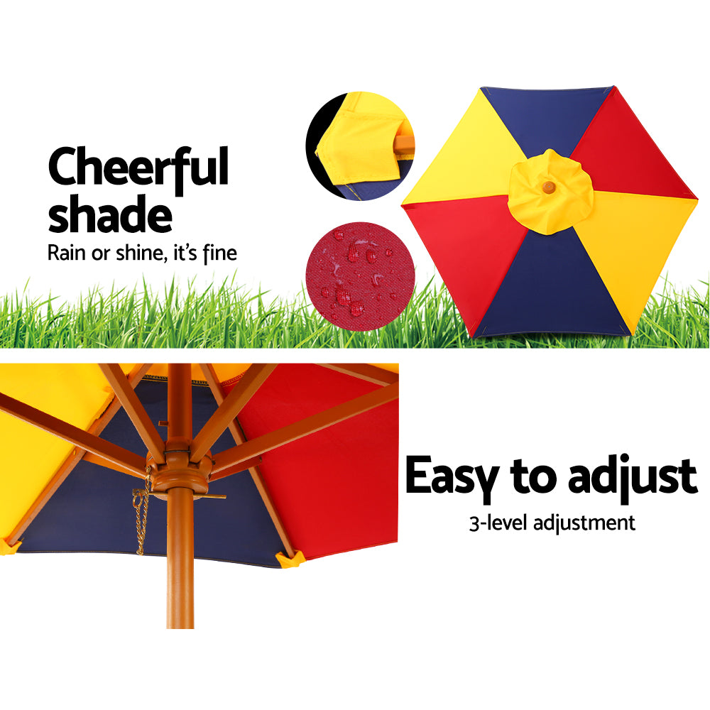 Keezi Kids Wooden Picnic Table Set with Umbrella Natural Wood