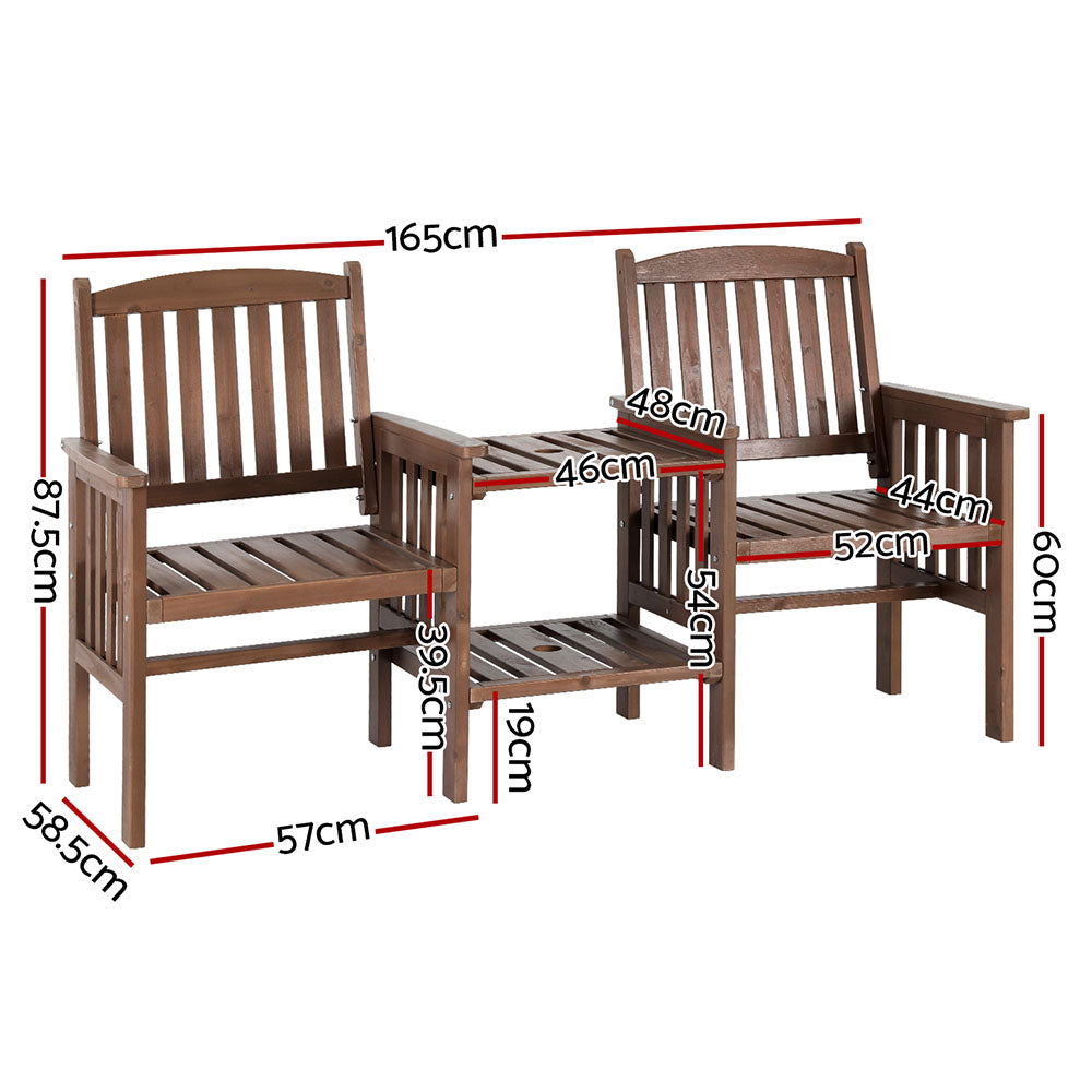 Gardeon 2-Seater Wooden Garden Bench Loveseat with Table Brown