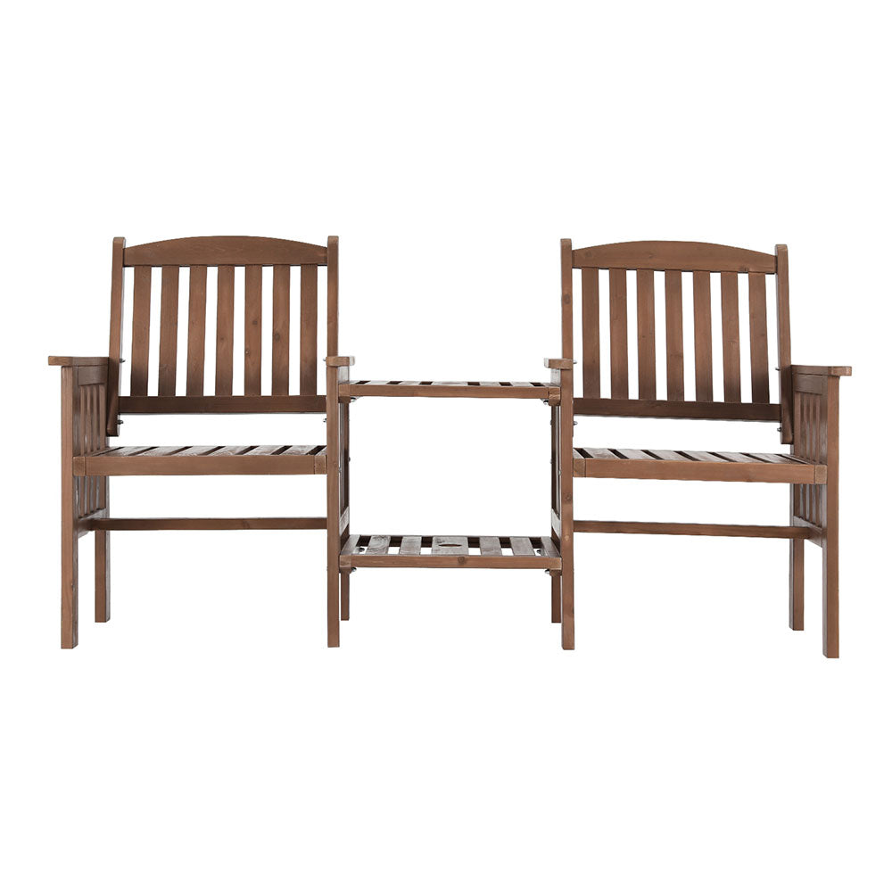 Gardeon 2-Seater Wooden Garden Bench Loveseat with Table Brown