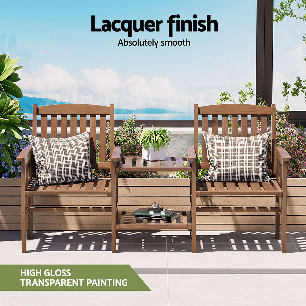 Gardeon 2-Seater Wooden Garden Bench Loveseat with Table Brown
