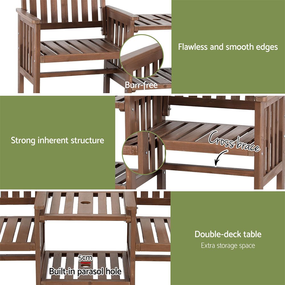 Gardeon 2-Seater Wooden Garden Bench Loveseat with Table Brown