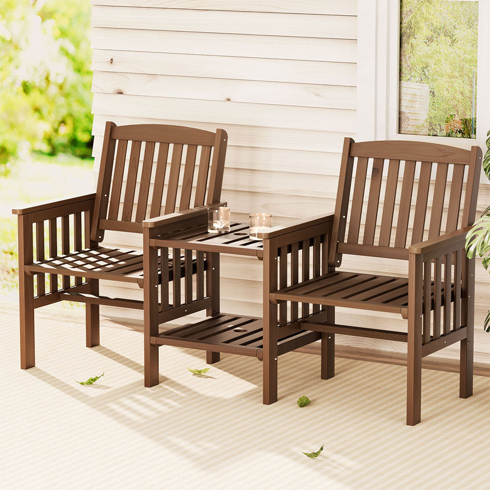 Gardeon 2-Seater Wooden Garden Bench Loveseat with Table Brown