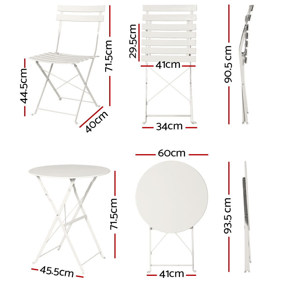 Gardeon 3PC Outdoor Bistro Set Steel Table Chairs White