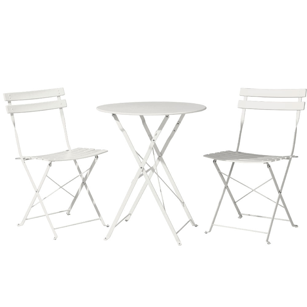 Gardeon 3PC Outdoor Bistro Set Steel Table Chairs White