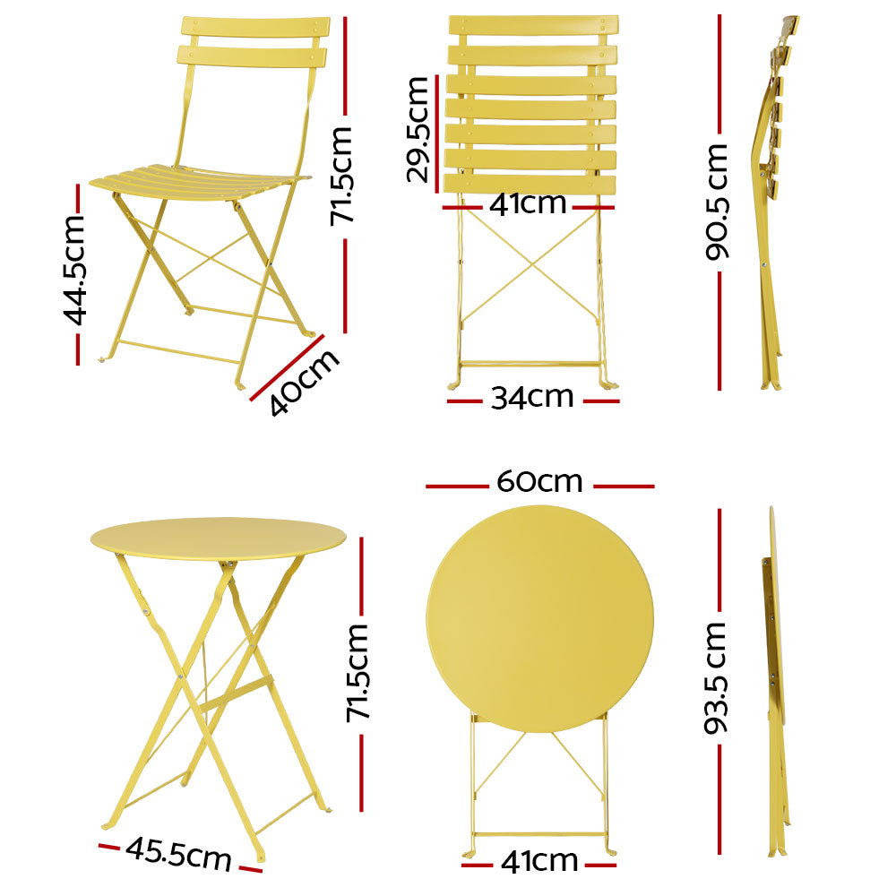 Gardeon 3PC Outdoor Bistro Set Steel Table Chairs Yellow