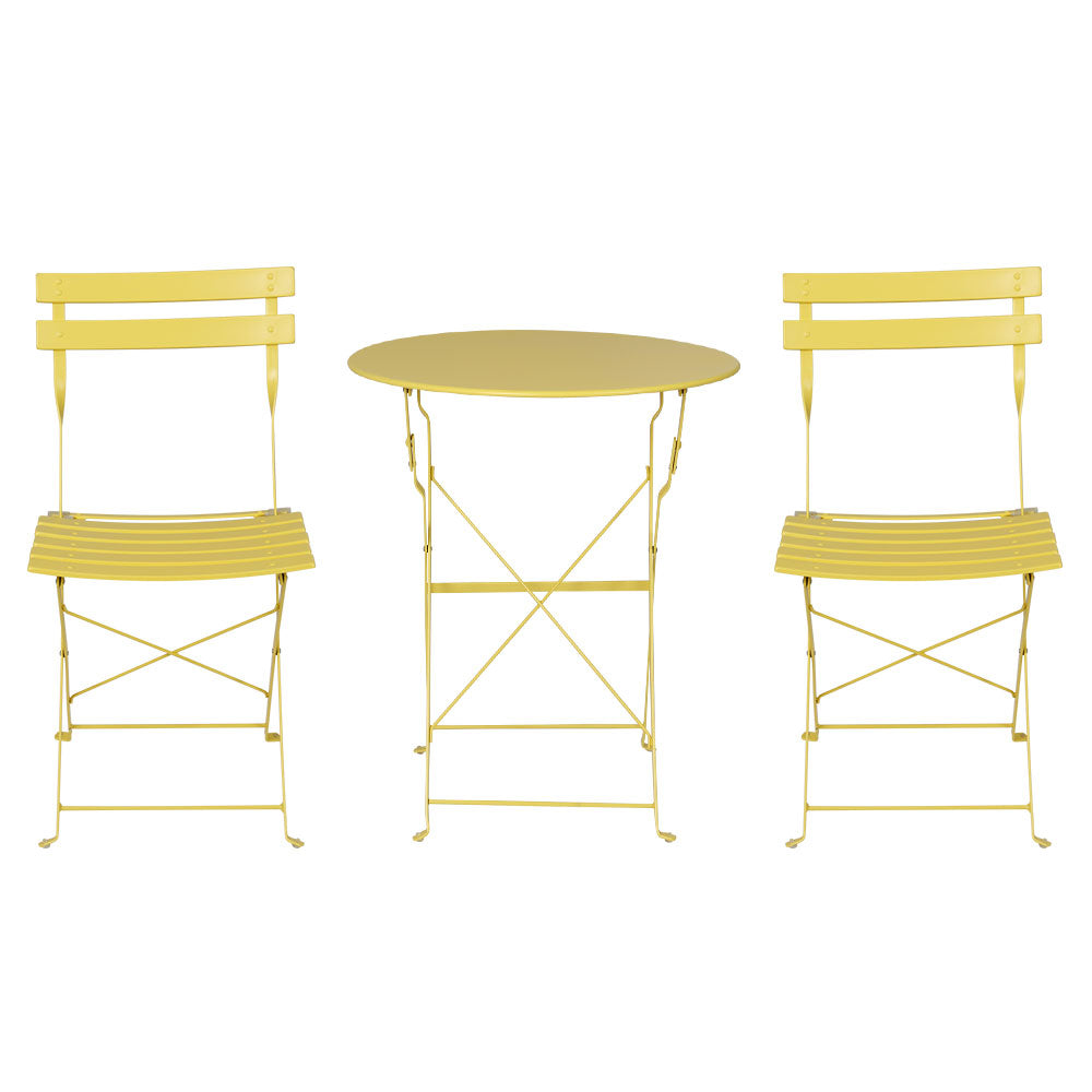 Gardeon 3PC Outdoor Bistro Set Steel Table Chairs Yellow