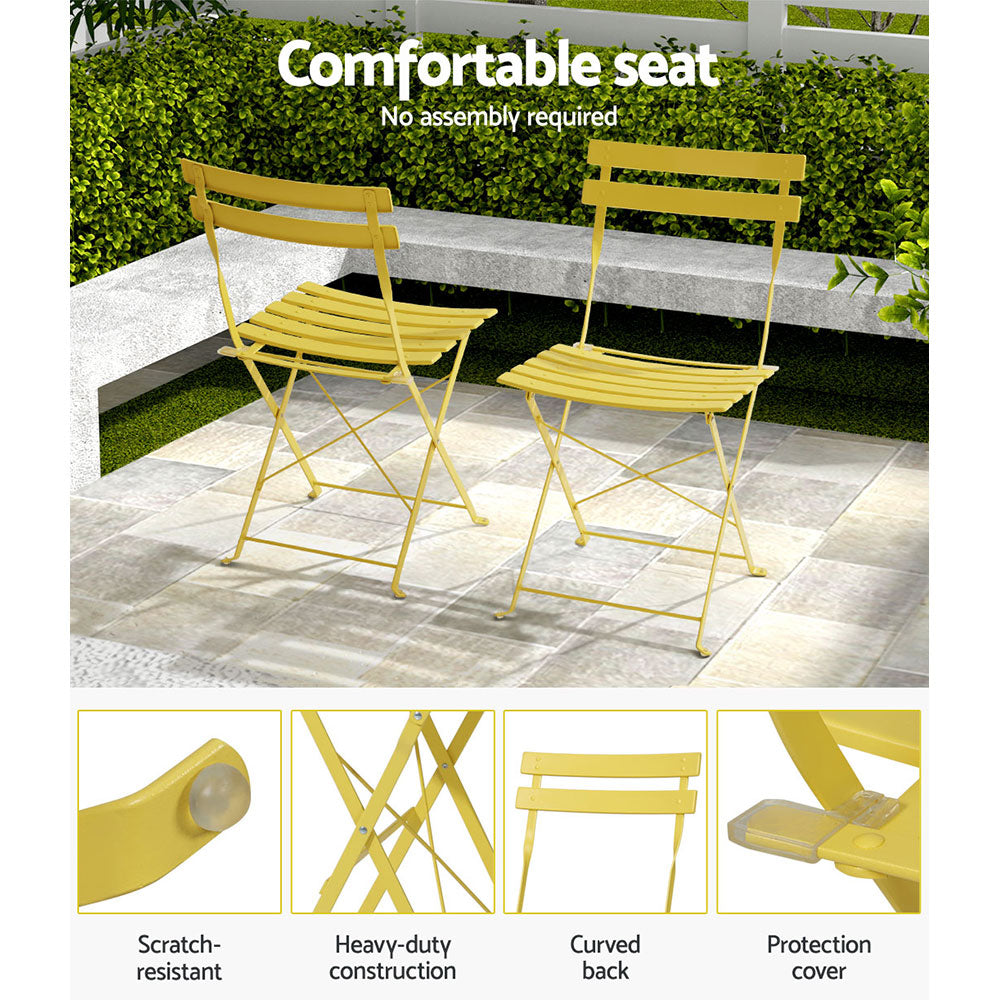 Gardeon 3PC Outdoor Bistro Set Steel Table Chairs Yellow