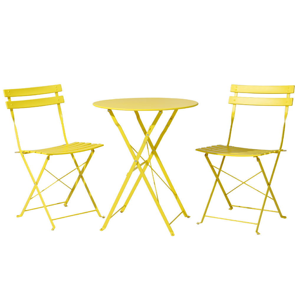 Gardeon 3PC Outdoor Bistro Set Steel Table Chairs Yellow