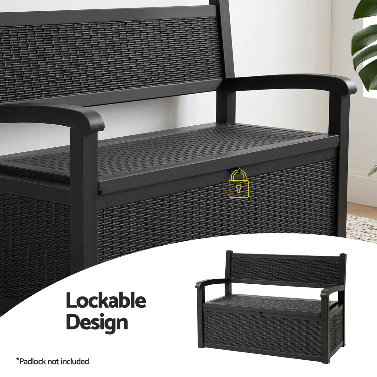 Gardeon Outdoor Storage Box Bench 254L Black Resin