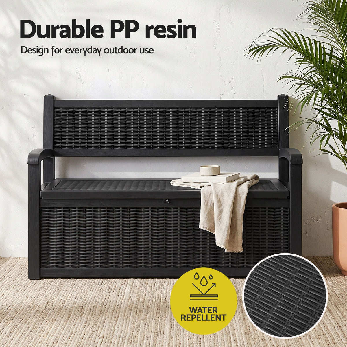 Gardeon Outdoor Storage Box Bench 254L Black Resin