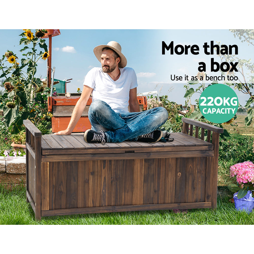 Gardeon 160L Outdoor Storage Bench Charcoal Wood Garden Patio