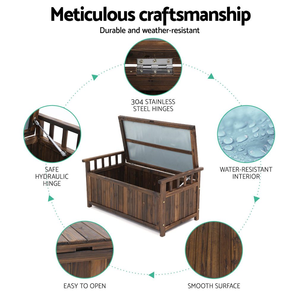 Gardeon 160L Outdoor Storage Bench Charcoal Wood Garden Patio