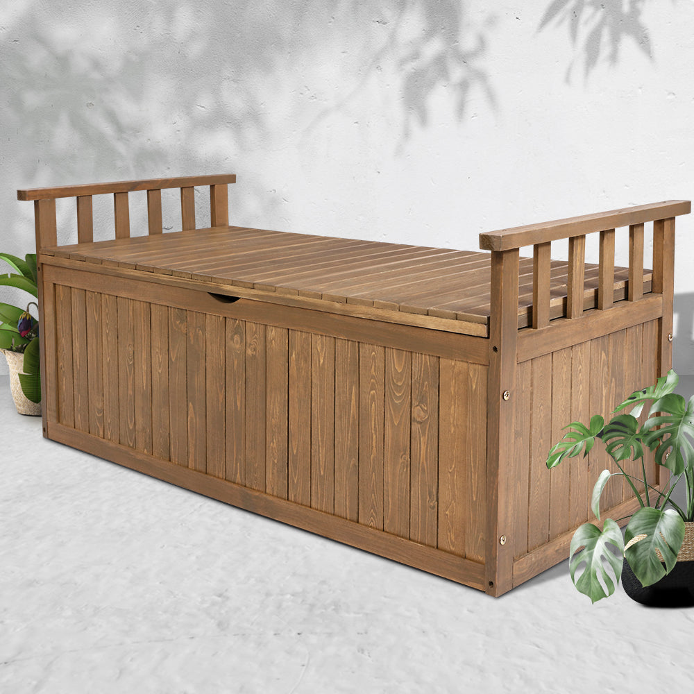 Water-Resistant Fir Wood Storage Bench Box 129cm - Gardeon