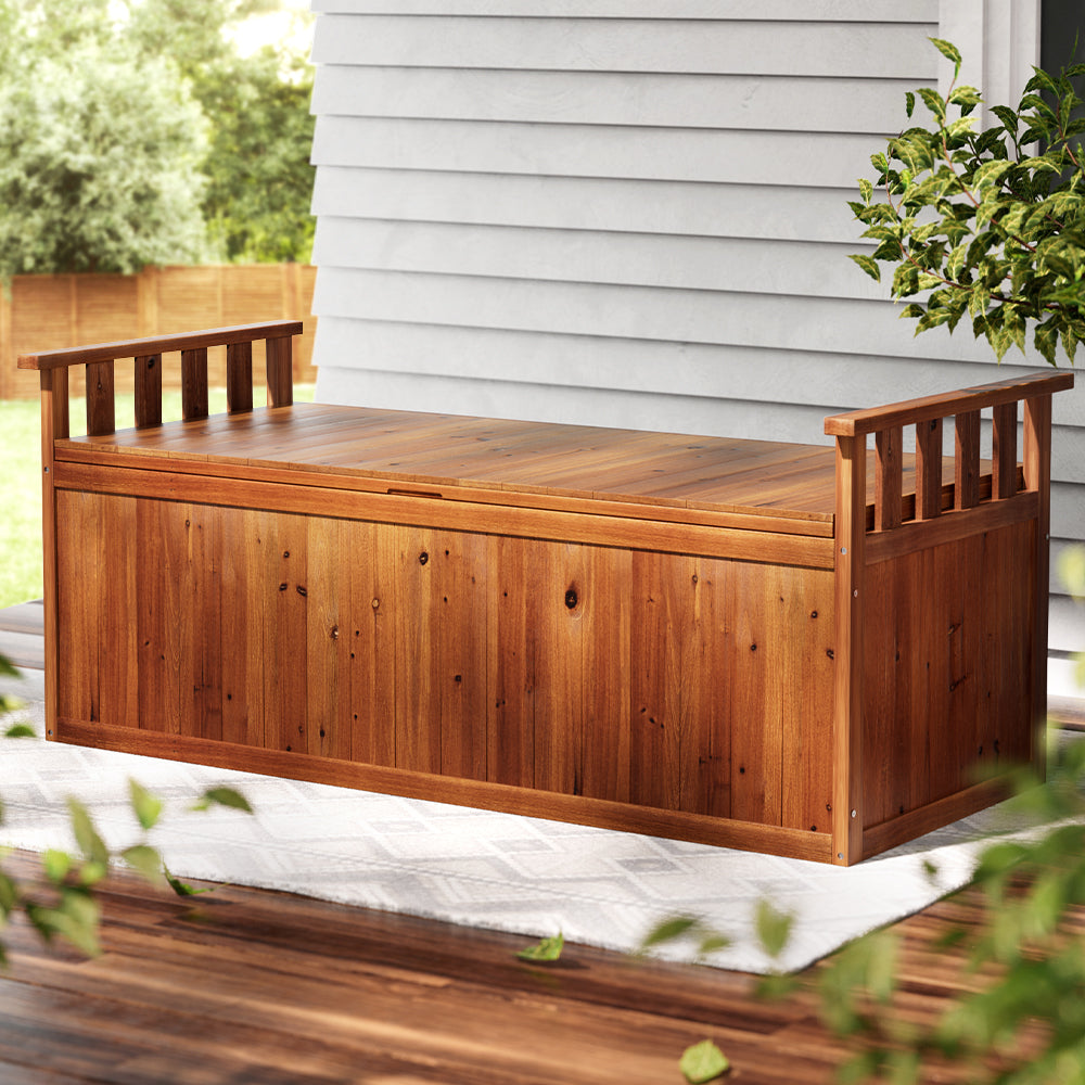 Water-Resistant Fir Wood Storage Bench Box 129cm - Gardeon