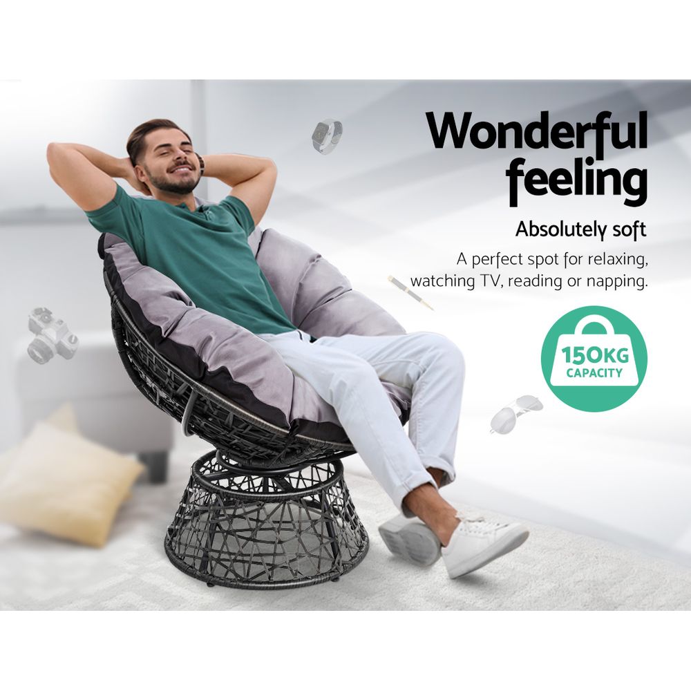 Gardeon Papasan Chair Wicker Outdoor Chair Black