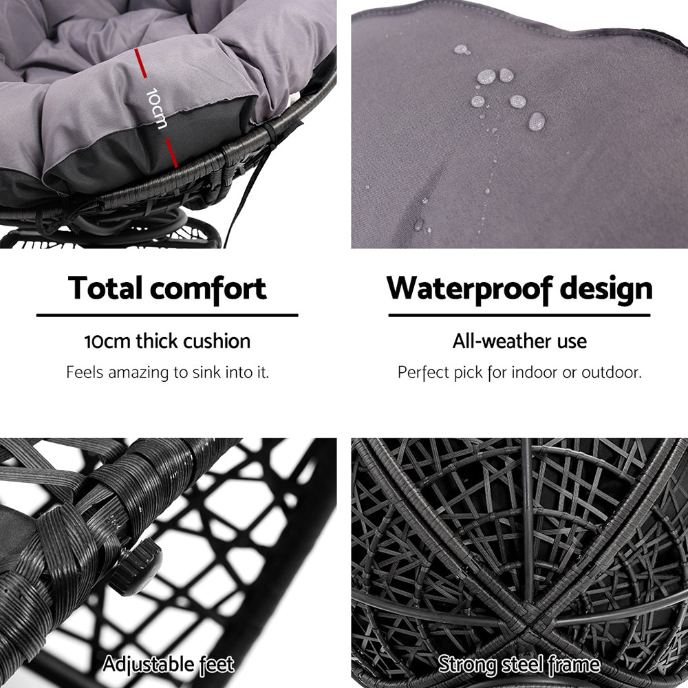 Gardeon Papasan Chair Outdoor Furniture Wicker Black