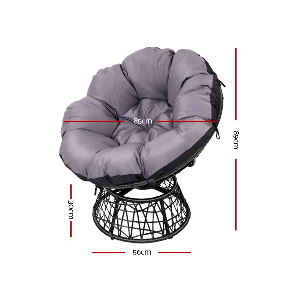 Gardeon Papasan Chair and Wicker Table Set Black