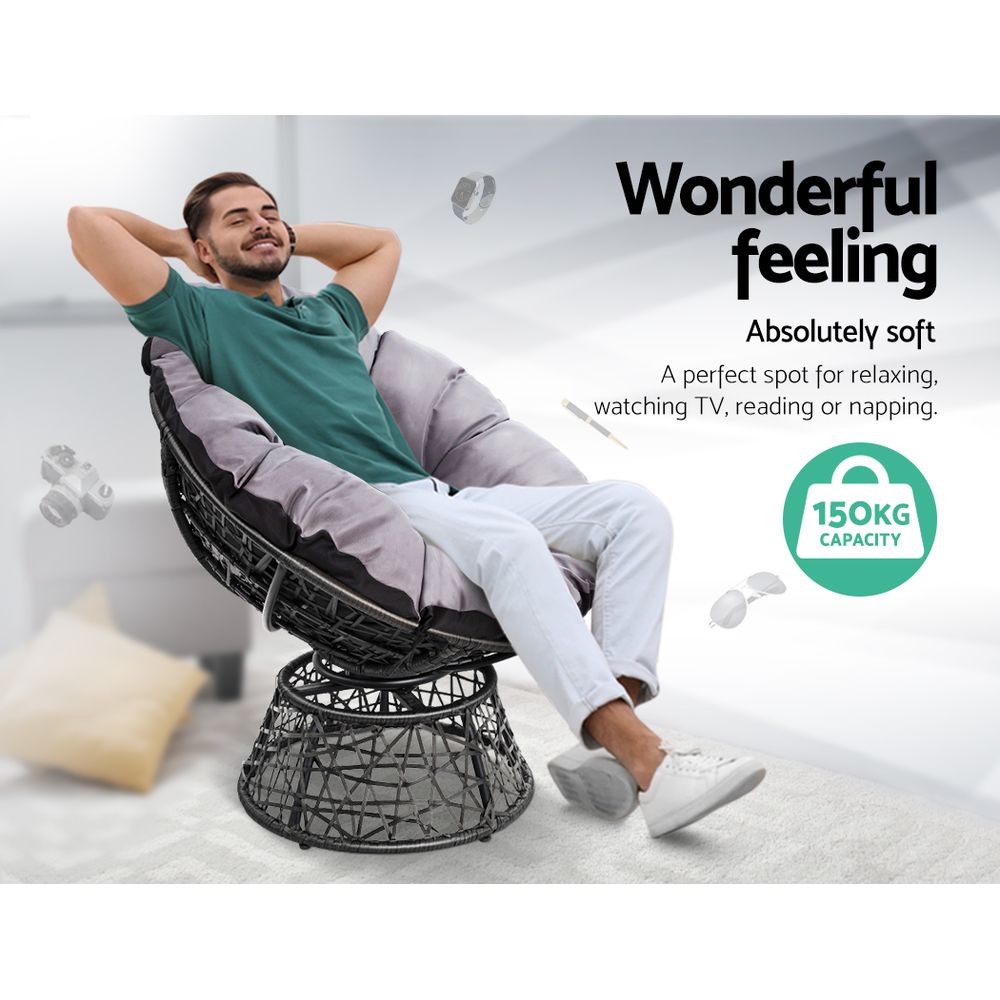 Gardeon Papasan Chair and Wicker Table Set Black