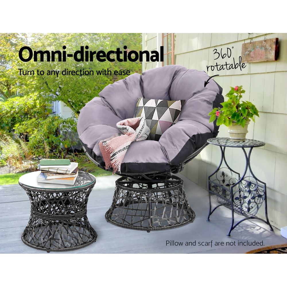 Gardeon Papasan Chair and Wicker Table Set Black