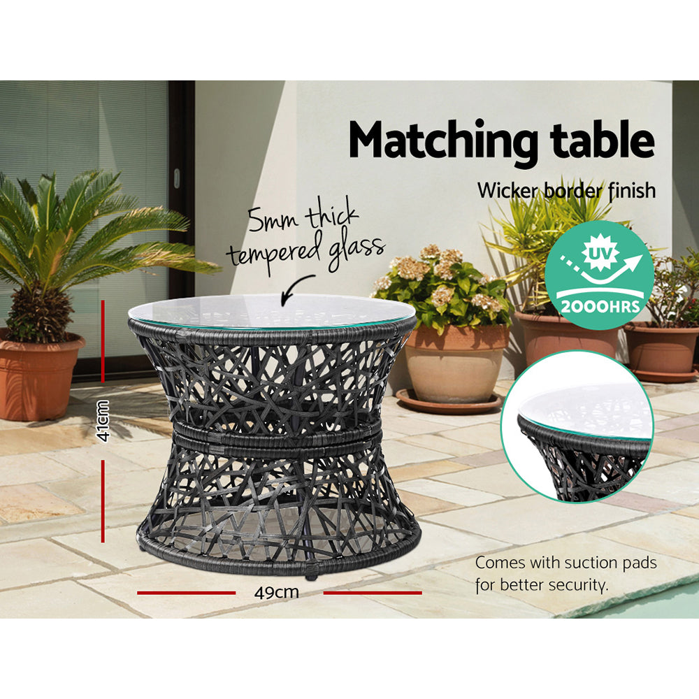 Gardeon Papasan Chair and Wicker Table Set Black