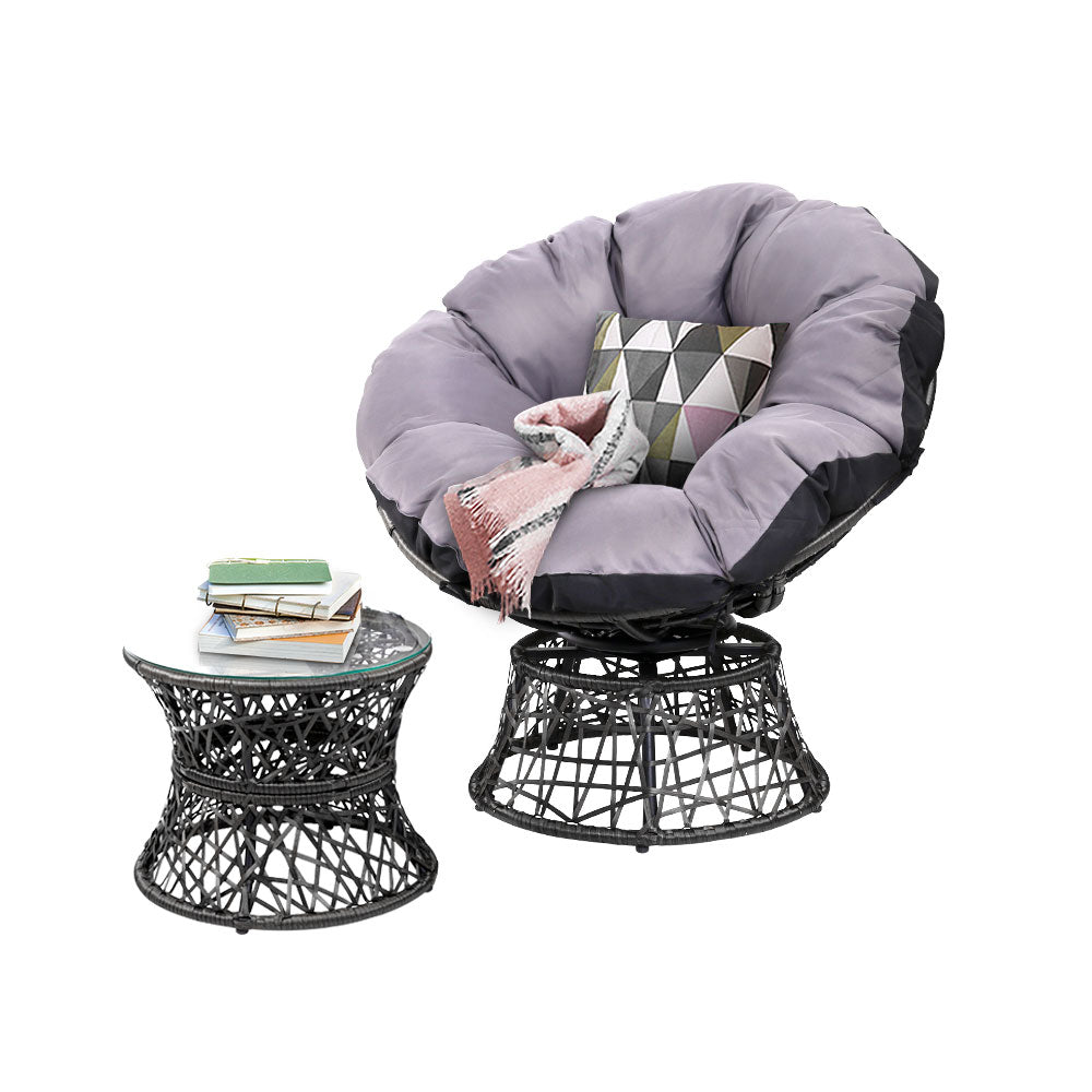 Gardeon Papasan Chair and Wicker Table Set Black