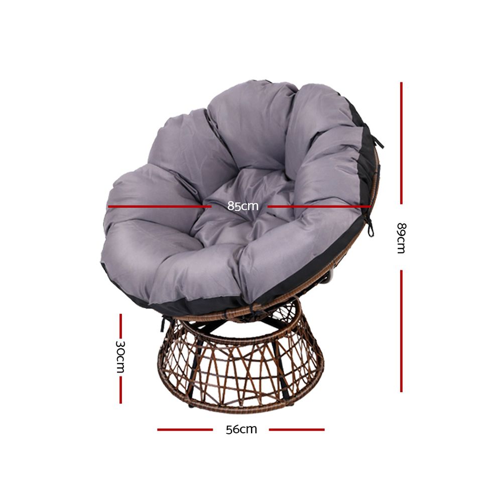 Gardeon Papasan Chair and Wicker Table Set Brown Outdoor Lounge