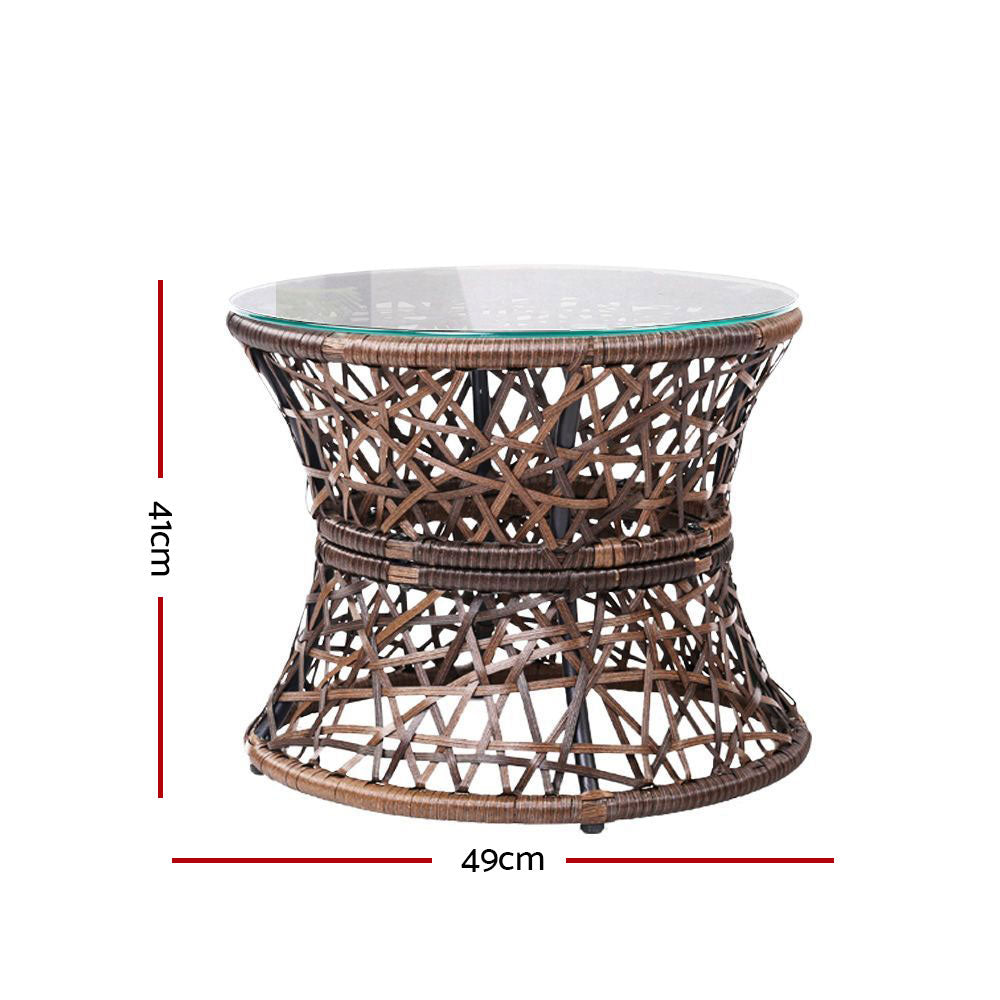 Gardeon Papasan Chair and Wicker Table Set Brown Outdoor Lounge
