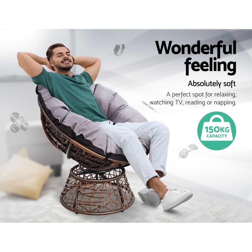 Gardeon Papasan Chair and Wicker Table Set Brown Outdoor Lounge