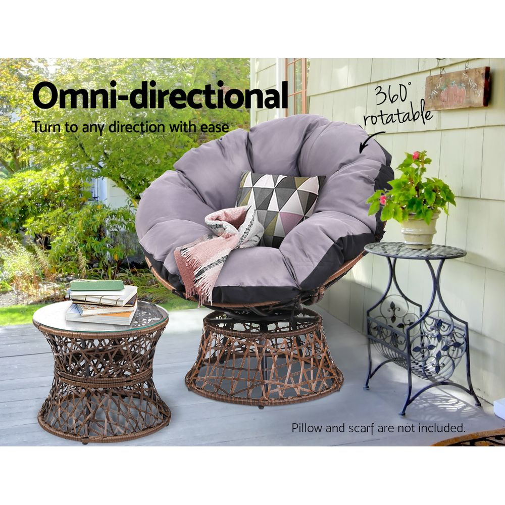 Gardeon Papasan Chair and Wicker Table Set Brown Outdoor Lounge