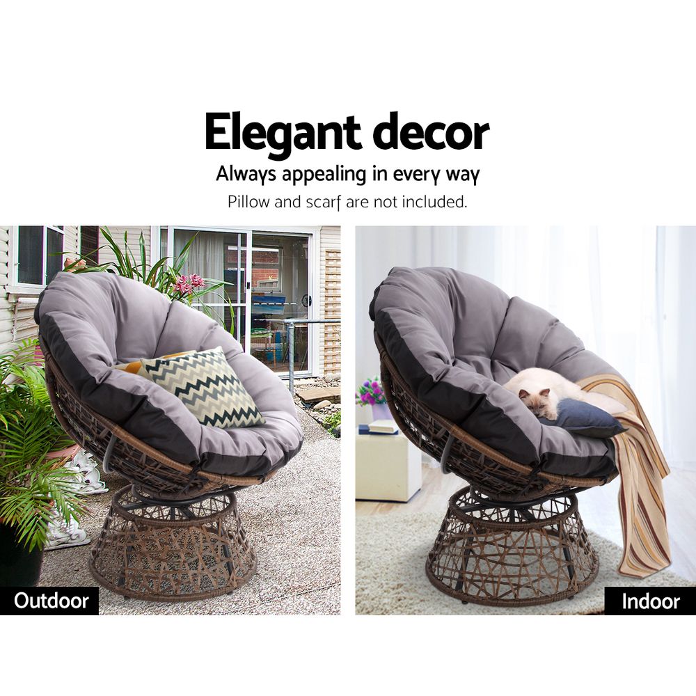 Gardeon Papasan Chair and Wicker Table Set Brown Outdoor Lounge