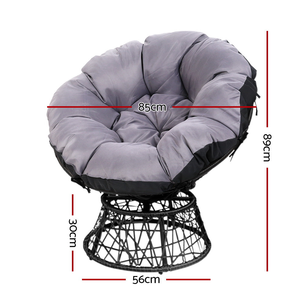 Gardeon Outdoor Lounge Set Wicker Papasan Chairs Table Black