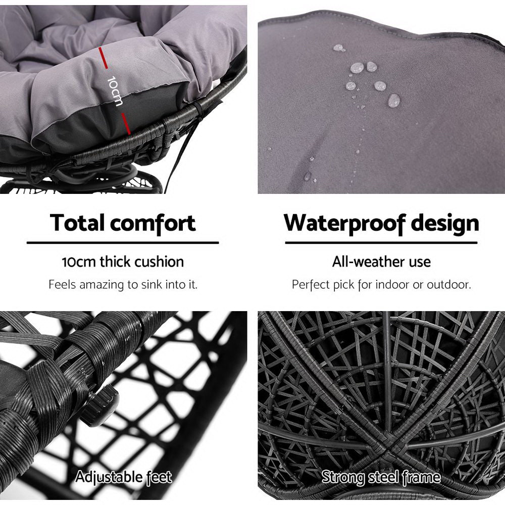 Gardeon Outdoor Lounge Set Wicker Papasan Chairs Table Black