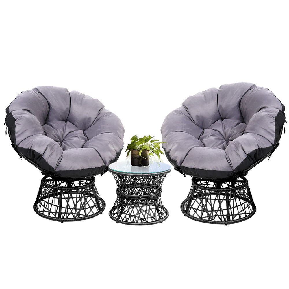 Gardeon Outdoor Lounge Set Wicker Papasan Chairs Table Black