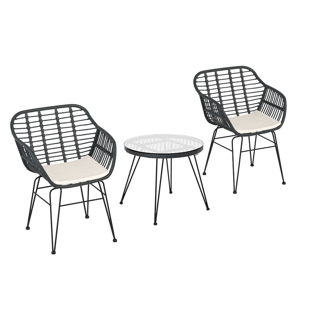 Gardeon 3PC Outdoor Lounge Setting Bistro Set Dark Grey