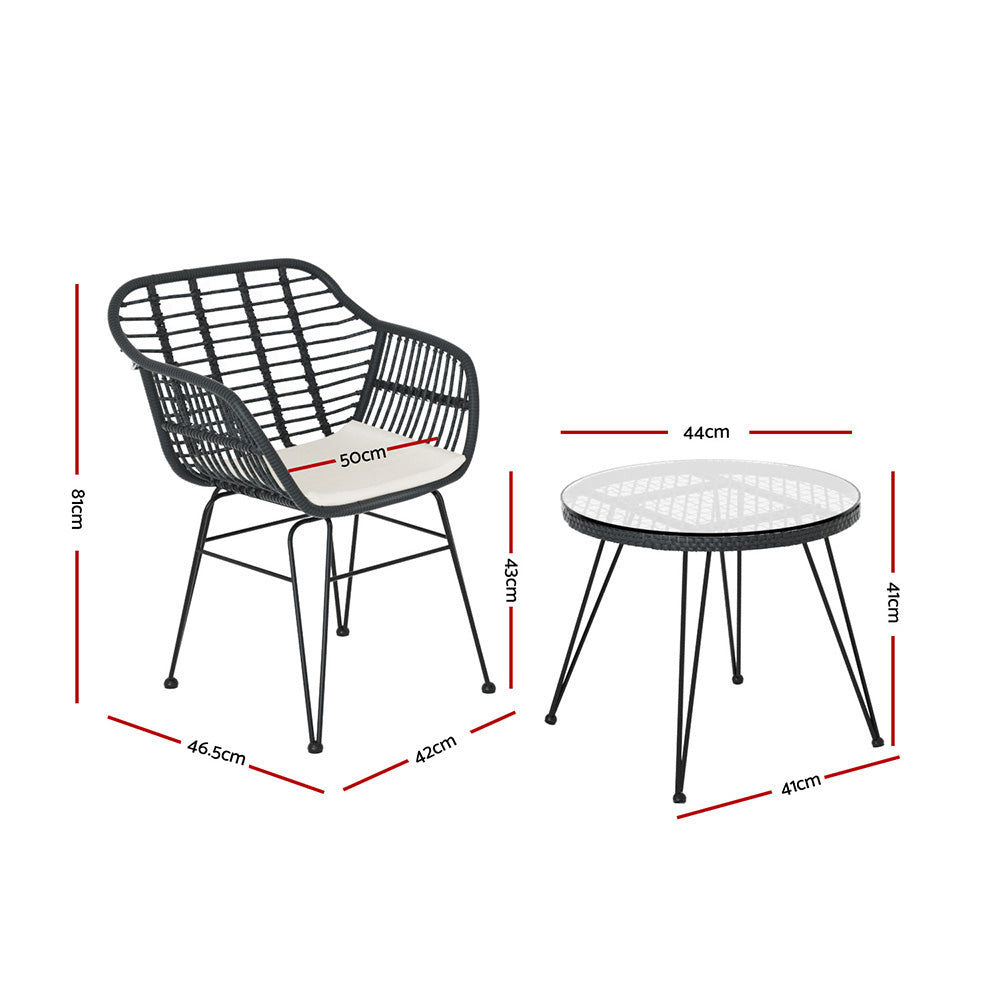 Gardeon 3PC Outdoor Lounge Setting Bistro Set Dark Grey