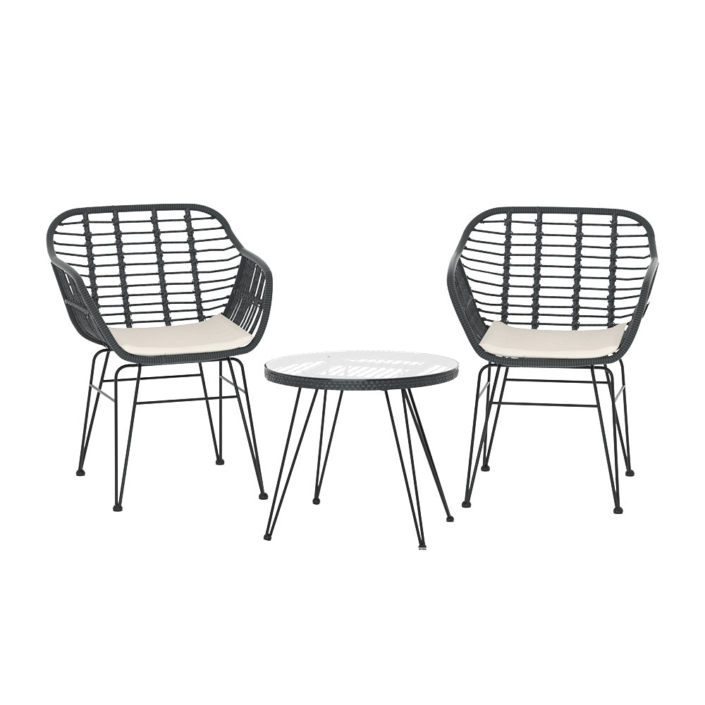 Gardeon 3PC Outdoor Lounge Setting Bistro Set Dark Grey