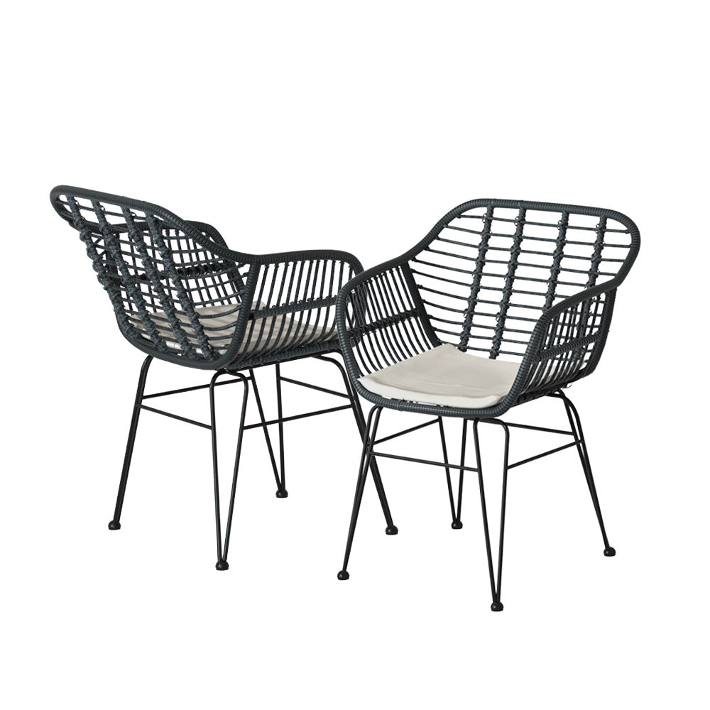 Gardeon 3PC Outdoor Lounge Setting Bistro Set Dark Grey