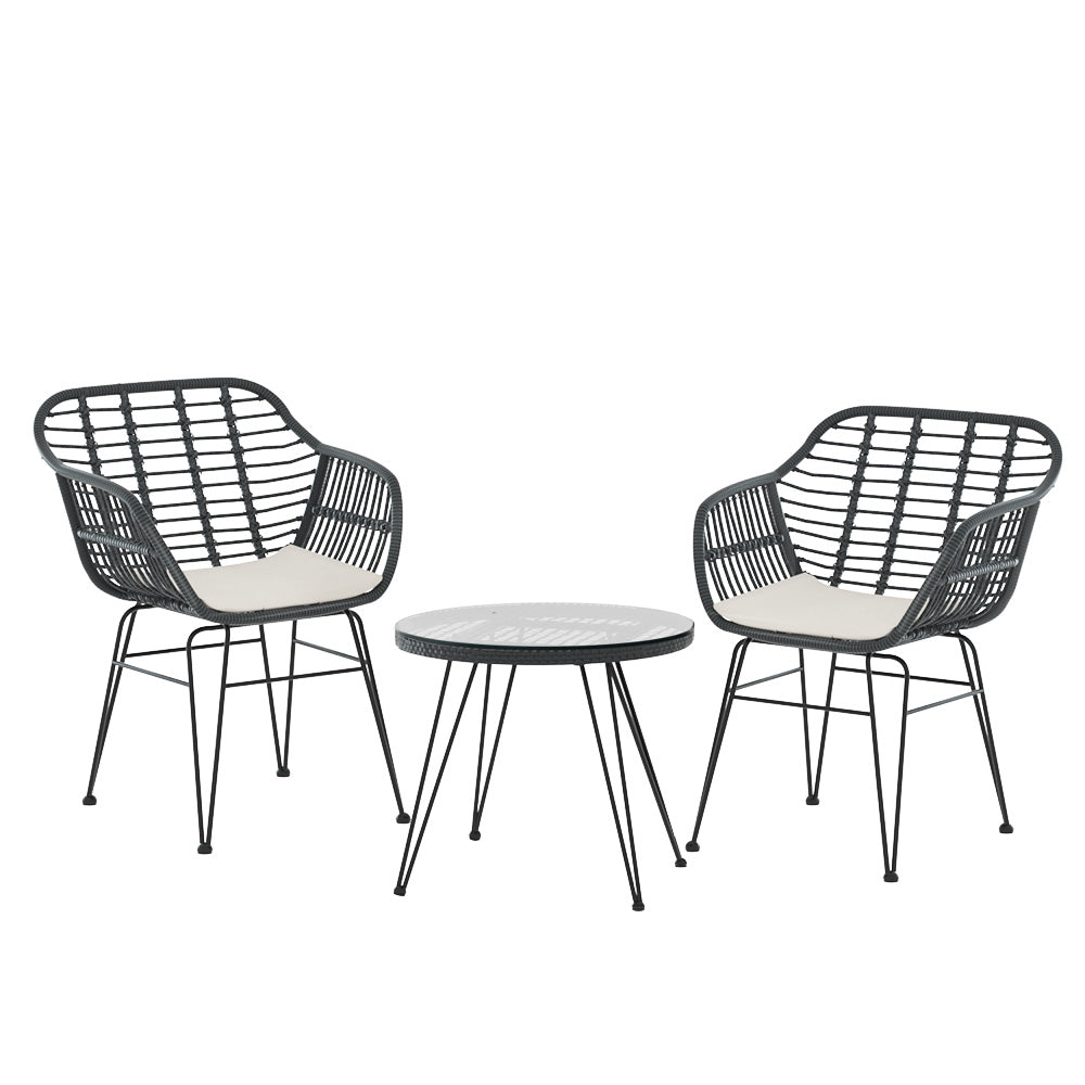 Gardeon 3PC Outdoor Lounge Setting Bistro Set Dark Grey