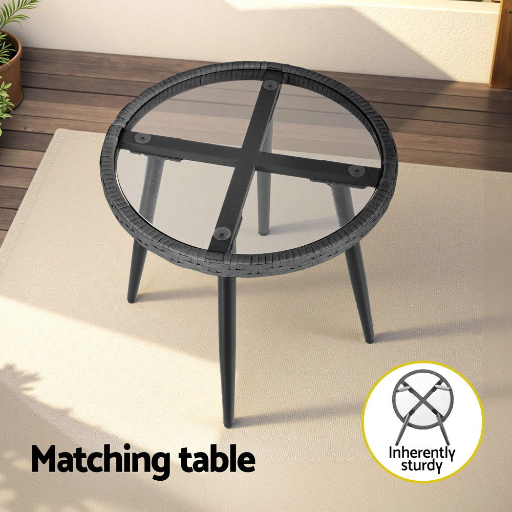 Gardeon 3PC Outdoor Bistro Set Grey Wicker Chairs and Table
