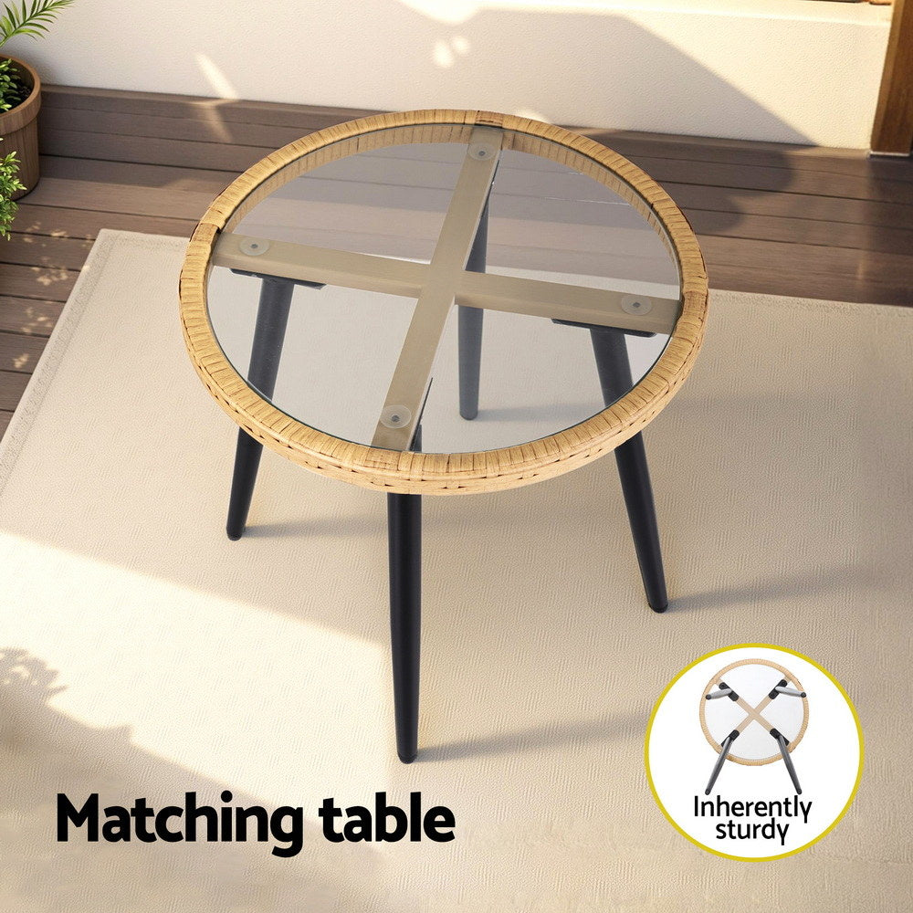 Gardeon 3PC Outdoor Bistro Set Natural Wicker Lounge Setting
