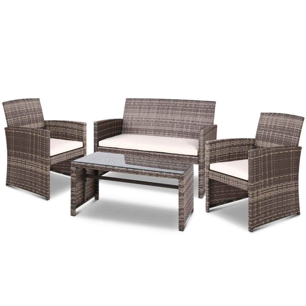 Gardeon 4-Piece Outdoor Sofa Set Rattan Chairs Table Grey