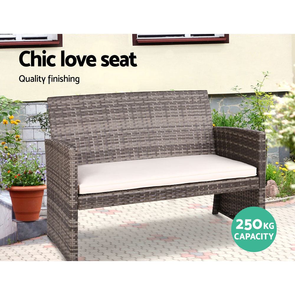 Gardeon 4-Piece Outdoor Sofa Set Rattan Chairs Table Grey