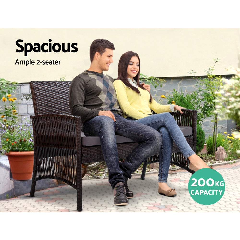 Gardeon 4-Piece Outdoor Sofa Set Wicker Harp Chair Table Black