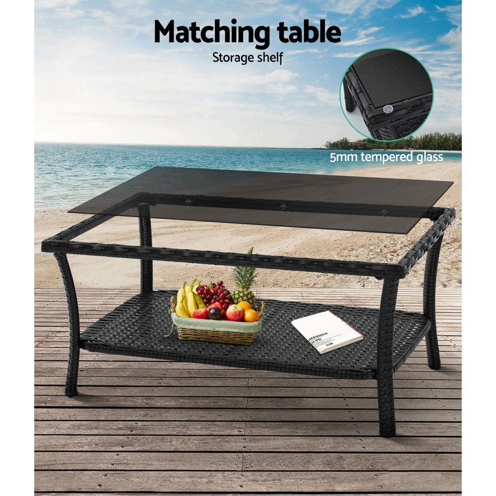 Gardeon 4-Piece Outdoor Sofa Set Wicker Harp Chair Table Black