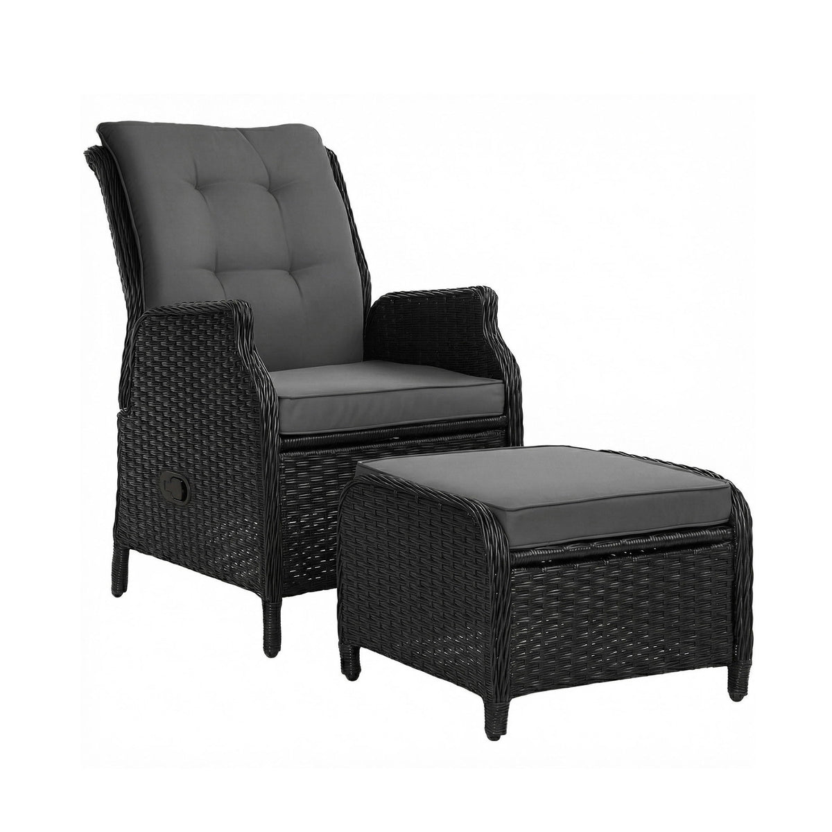 Gardeon Wicker Recliner Chair and Ottoman Set Outdoor Black